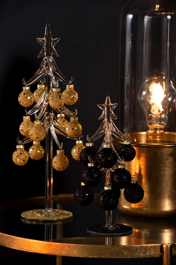Boom Met Ballen Sterretjes Glas Zwart Small - Kerstdecoratie - J-Line - livinglovely.nl