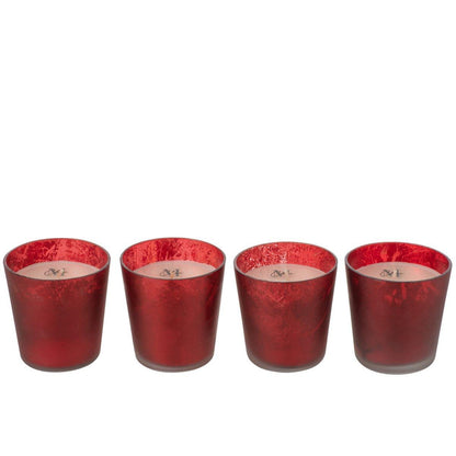 Box 4 Geurkaars Deluxe Glas Rood 21uur - Geurkaars - J-Line - livinglovely.nl