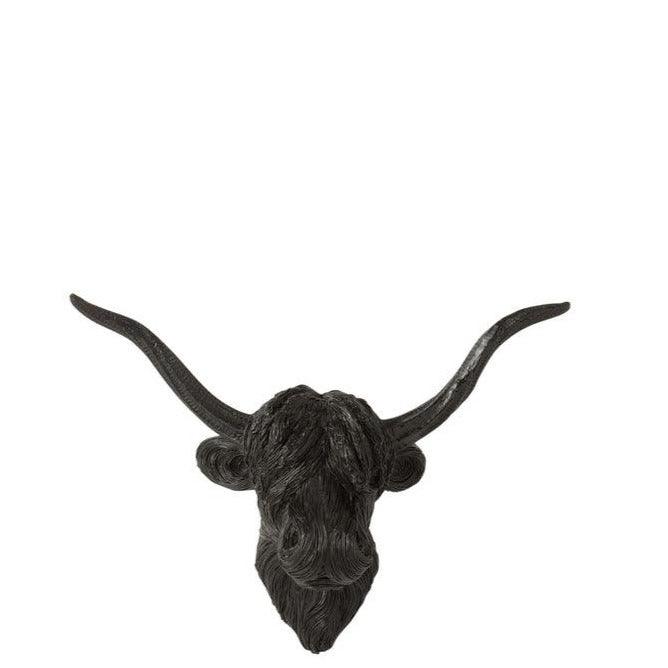 Buffel Hangend Poly Zwart Small - Wanddecoratie - J-Line - livinglovely.nl