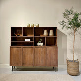 Buffetkast Elan 180cm in Pecan, warm middenbruin mangohout met zwart onderstel