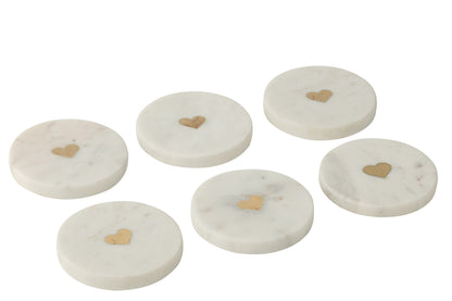 Bundel Luxe Marmeren Tapasplank en Onderzetters – Wit met Goud - Keukenaccessoire - J-Line - livinglovely.nl