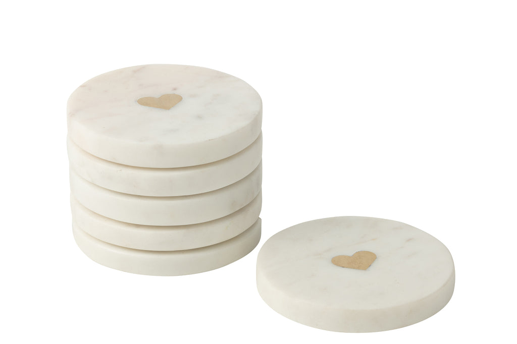 Bundel Luxe Marmeren Tapasplank en Onderzetters – Wit met Goud - Keukenaccessoire - J-Line - livinglovely.nl