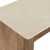 Bureau Bliss Mortex van DTP Home schuin van voren, met zicht op het teakhouten frame