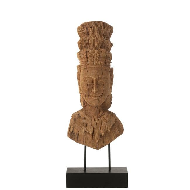 Buste Vrouw Op Sokkel Mango Hout Naturel - Ornament - J-Line - livinglovely.nl