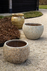 Caedyn Green Round Ceramic Pot Rough Finish L Set van 2 PTMD - Pot - PTMD - livinglovely.nl