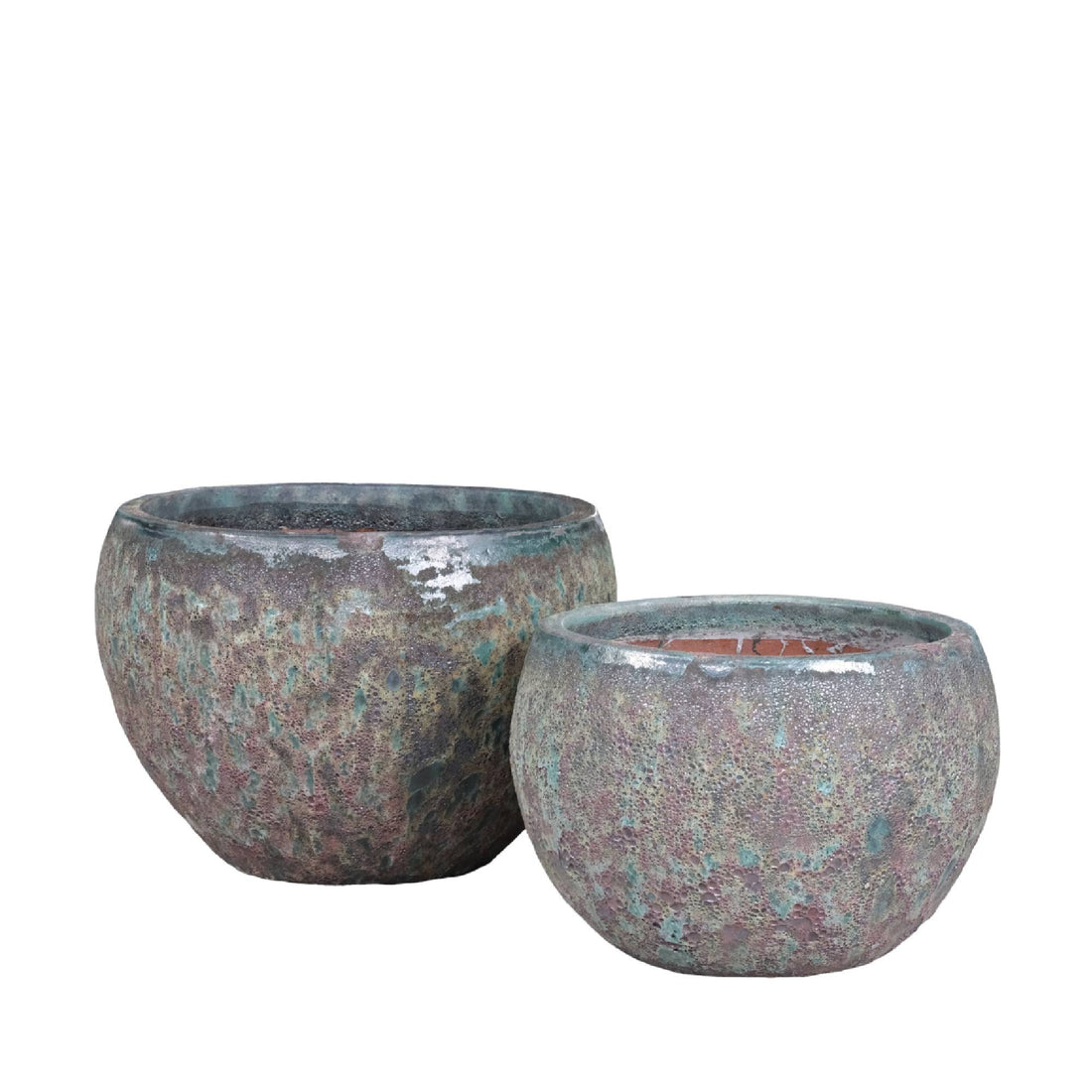 Caedyn Green Round Ceramic Pot Rough Finish L Set van 2 PTMD - Pot - PTMD - livinglovely.nl