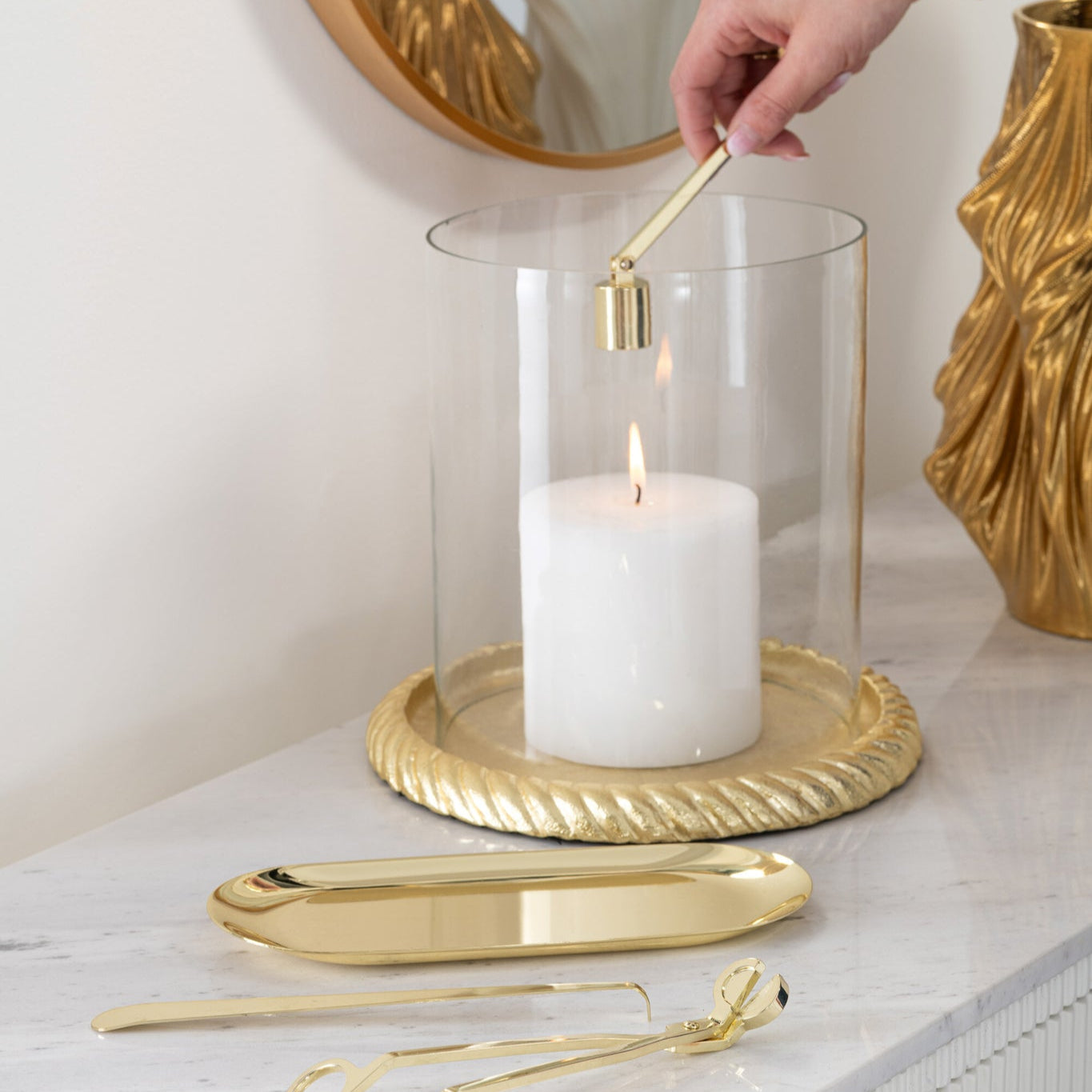 Candle Holder Aluminium Gold Colored - - J-Line - livinglovely.nl