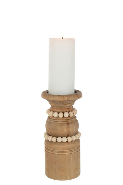 Candle Holder Pila Pinewood/Metal Natural Large - Kandelaar - J-Line - livinglovely.nl