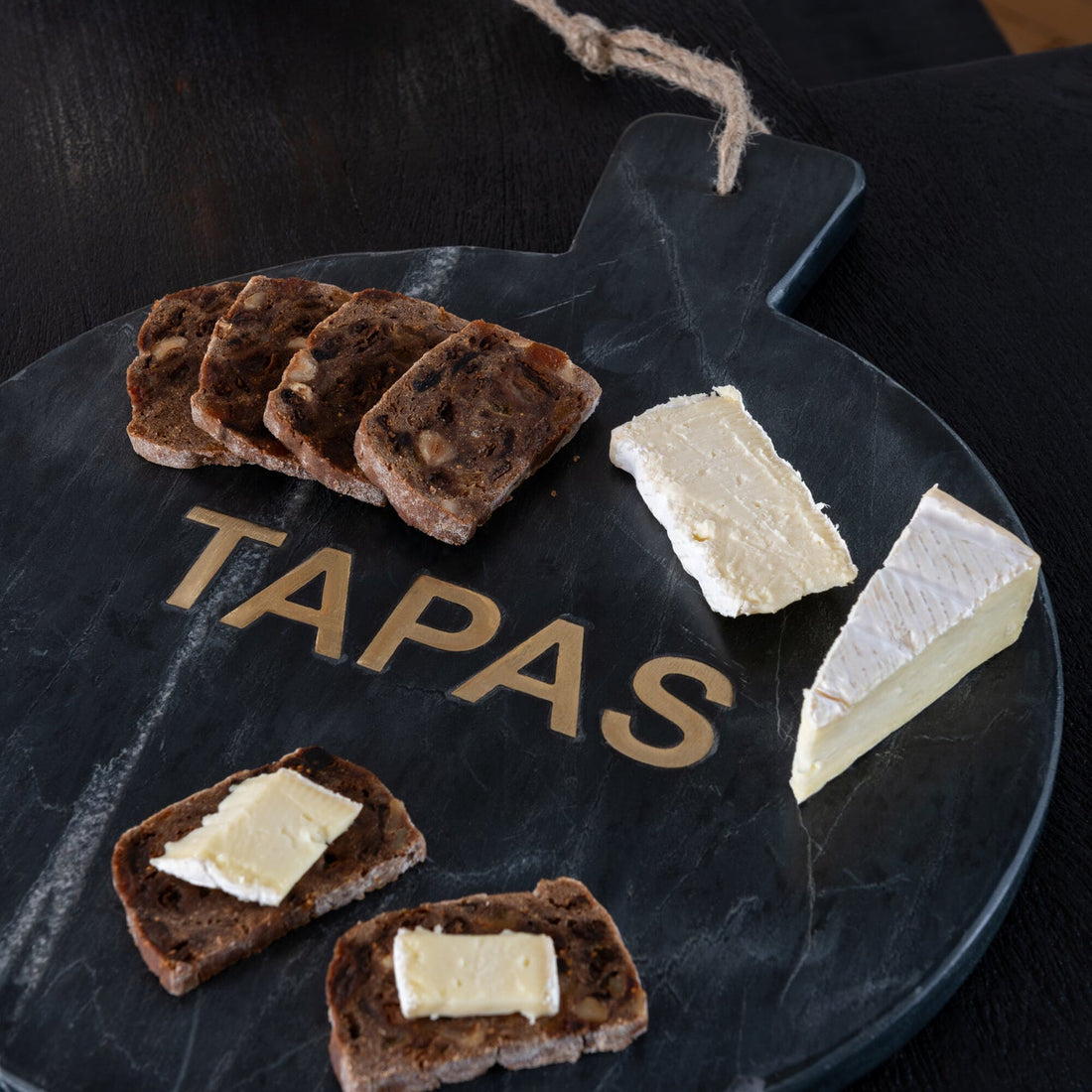 Cheese Board Round Marble Black/Gold Colored - - J-Line - livinglovely.nl