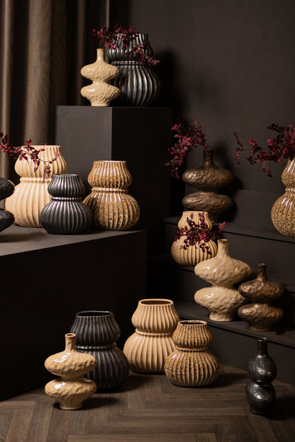 Chelsean Bronze Oval Bulby Shaped Ceramic Vase S 21x12x31cm PTMD - Vaas - PTMD - livinglovely.nl