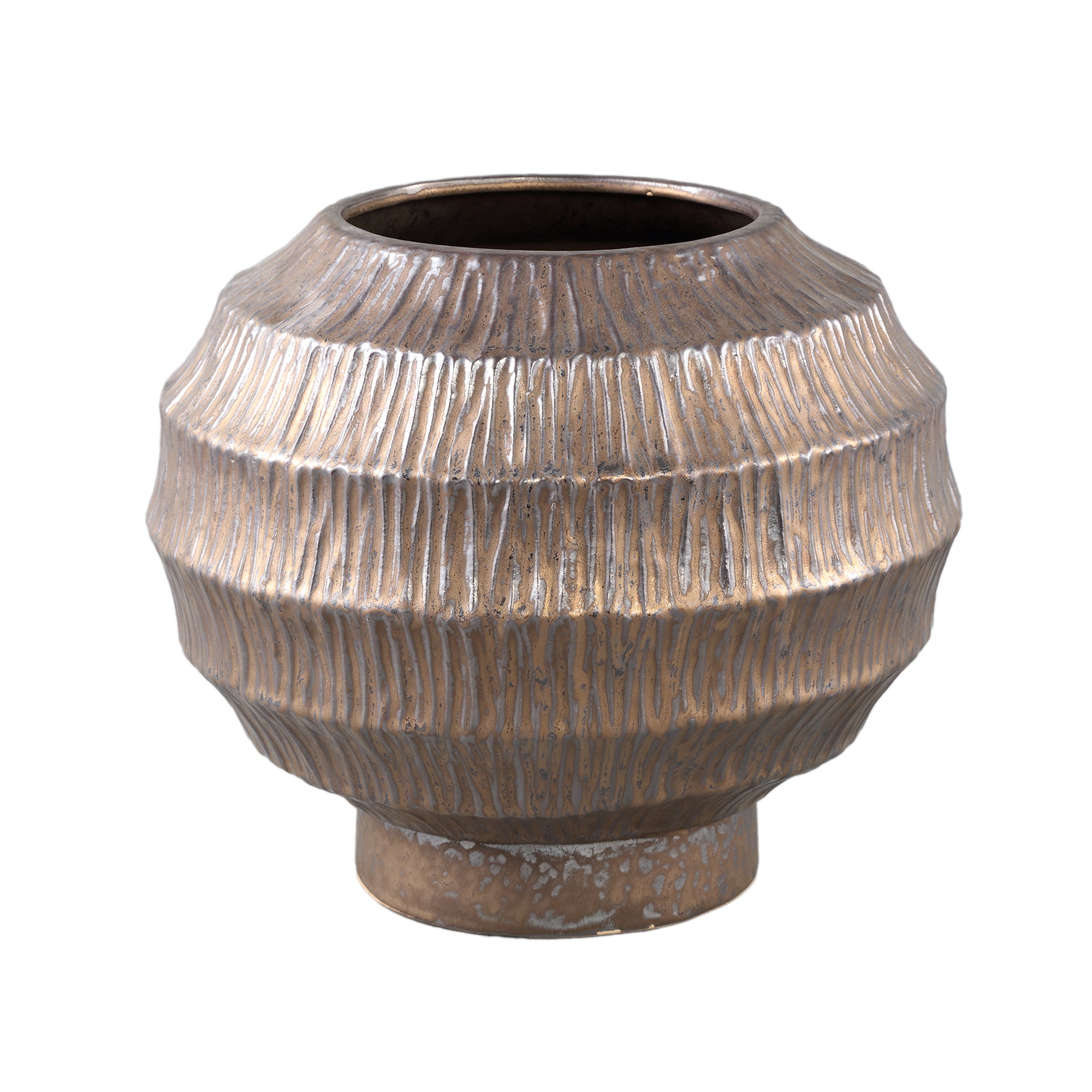 Cherith Bronze Round Ceramic Pot Ribbed L Dia34x30cm PTMD - Pot - PTMD - livinglovely.nl