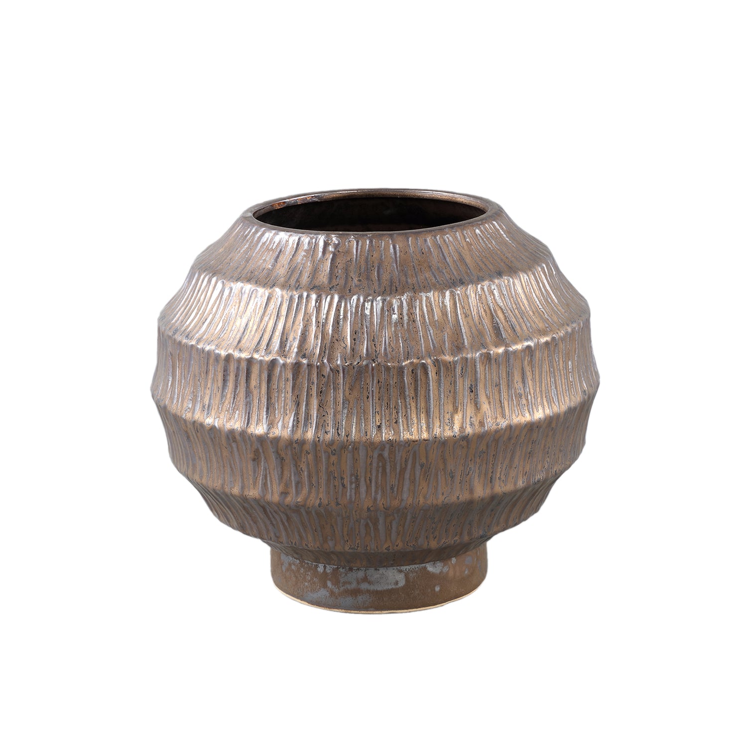 Cherith Bronze Round Ceramic Pot Ribbed M Dia28,5cmx26cm PTMD - Pot - PTMD - livinglovely.nl