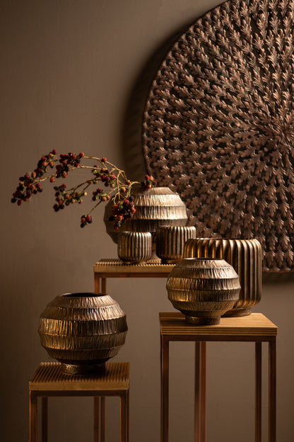 Cherith Bronze Round Ceramic Pot Ribbed M Dia28,5cmx26cm PTMD - Pot - PTMD - livinglovely.nl