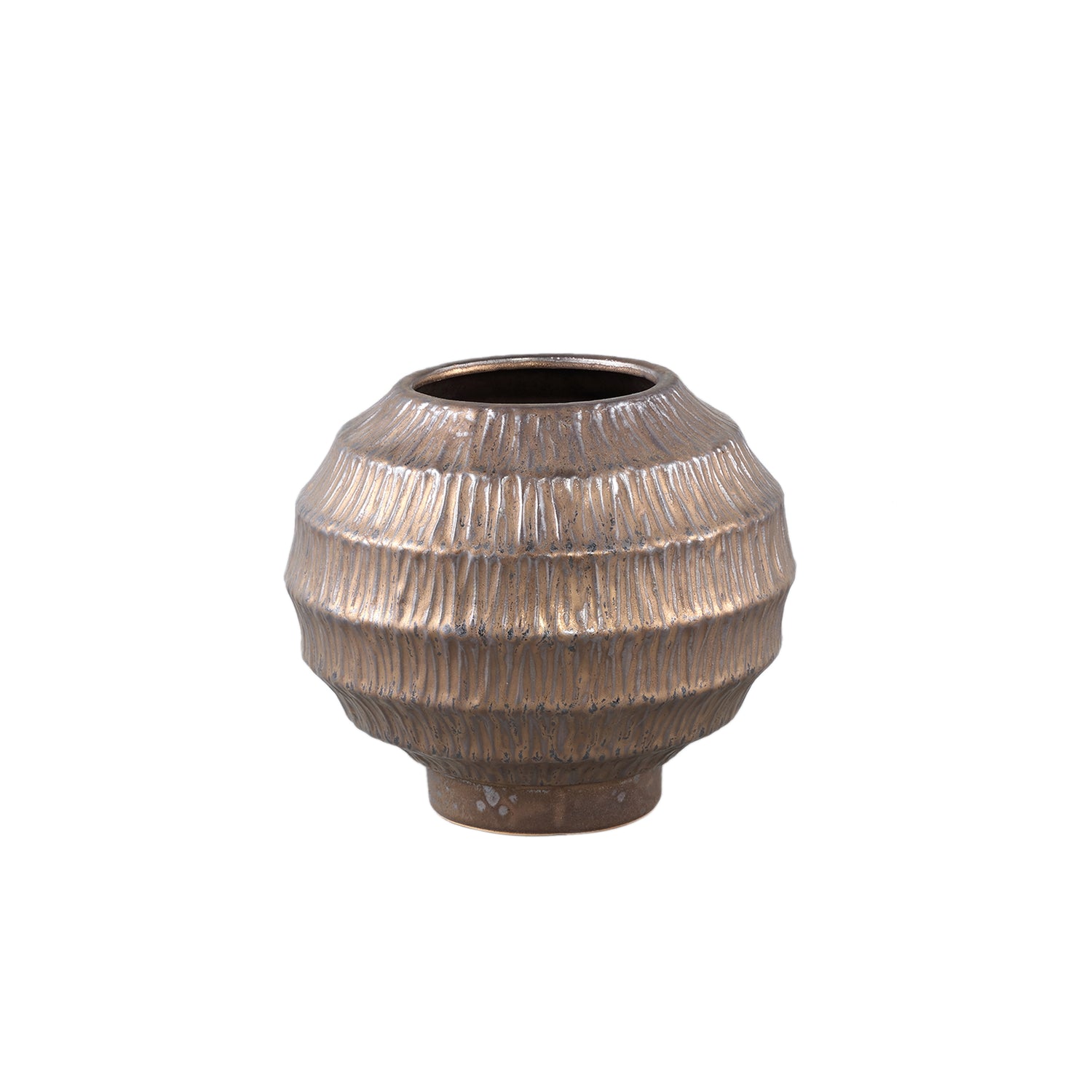 Cherith Bronze Round Ceramic Pot Ribbed S Dia23,5cmxH21cm - Pot - PTMD - livinglovely.nl