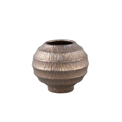 Cherith Bronze Round Ceramic Pot Ribbed S Dia23,5cmxH21cm - Pot - PTMD - livinglovely.nl