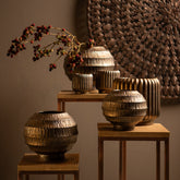 Cherith Bronze Round Ceramic Pot Ribbed S Dia23,5cmxH21cm - Pot - PTMD - livinglovely.nl
