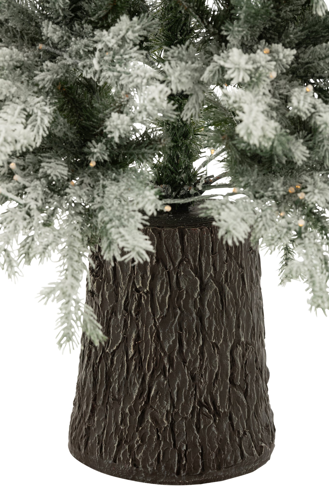Christmas Tree 600 Led Wooden Base Snowy Artificial Dark Green - - J-Line - livinglovely.nl