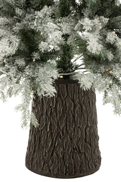 Christmas Tree 600 Led Wooden Base Snowy Artificial Dark Green - - J-Line - livinglovely.nl
