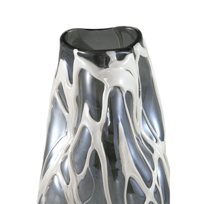 Conck Grey Solid Glass Vase White Organic L Dia19.5xH 45cm PTMD - Vaas - PTMD - livinglovely.nl