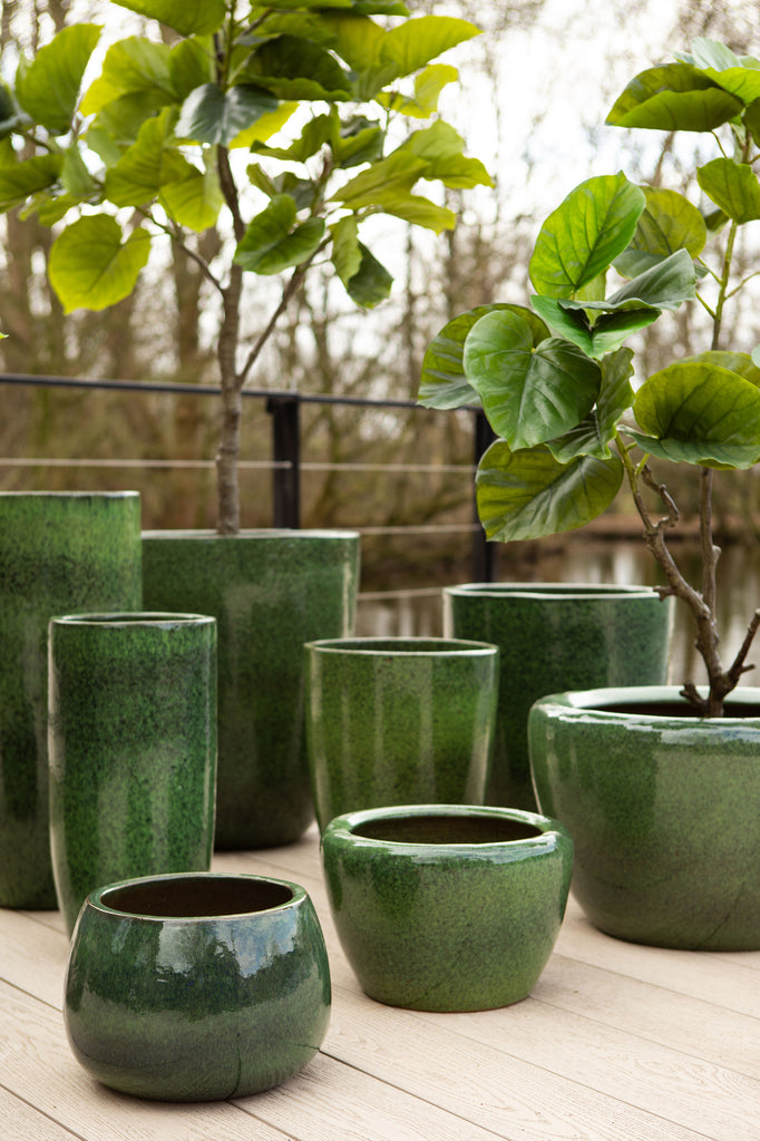 Coraline Green Glazed Round Ceramic Pot Set van 2 PTMD - Pot - PTMD - livinglovely.nl