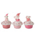 Drie wollen cupcakes van J-Line met muis en kerstman in roze en wit op witte achtergrond
