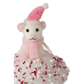 Wollen muisfiguurtje met rode kerstmuts van J-Line uit de roze kerstserie