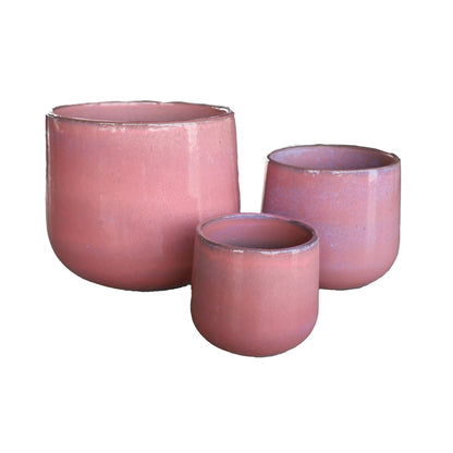 Dairsai Pink Glazed Round Ceramic Pot SV3 PTMD - Pot - PTMD - livinglovely.nl