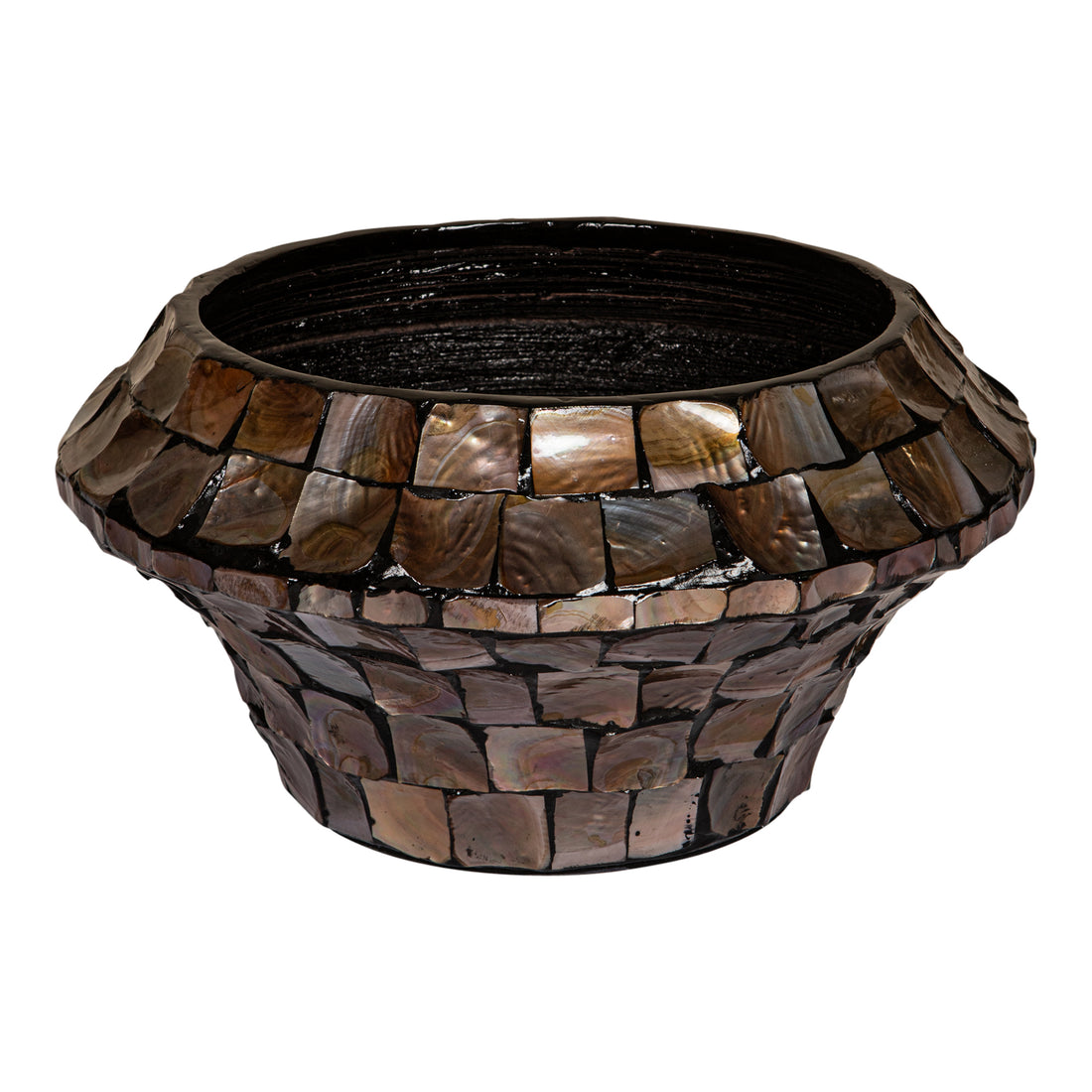 Daven Bronze Poly Shell Bamboo Pot Round Low S 41x41x20cm PTMD - Pot - PTMD - livinglovely.nl
