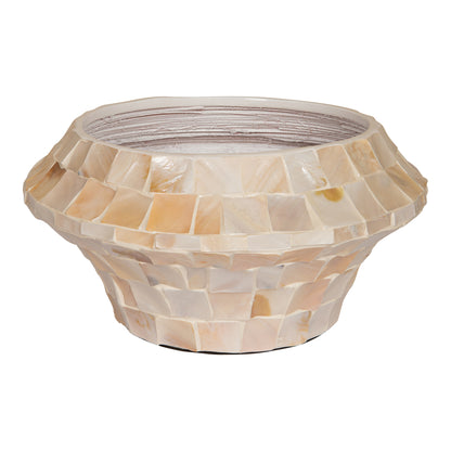 Daven Cream Poly Shell Bamboo Pot Round Low S PTMD - Pot - PTMD - livinglovely.nl