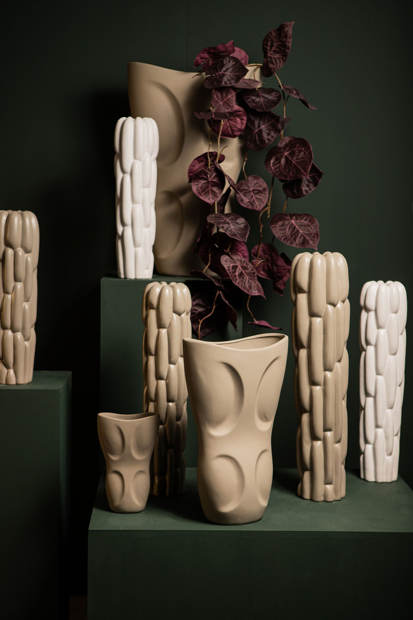 Dayna Grey Oval Ceramic Vase With Pattern L 45x25.0x71.5cm PTMD - Vaas - PTMD - livinglovely.nl