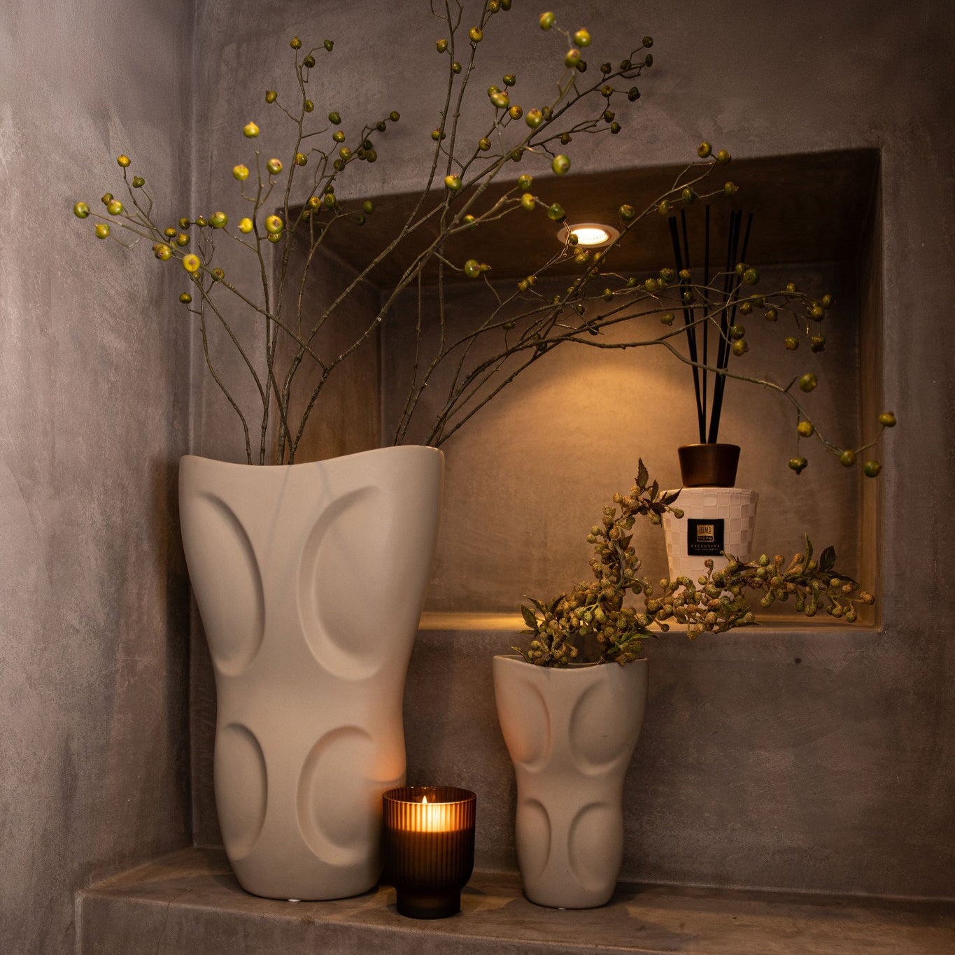 Dayna Grey Oval Ceramic Vase With Pattern M 31.5x18.5x50.5cm PTMD - Vaas - PTMD - livinglovely.nl