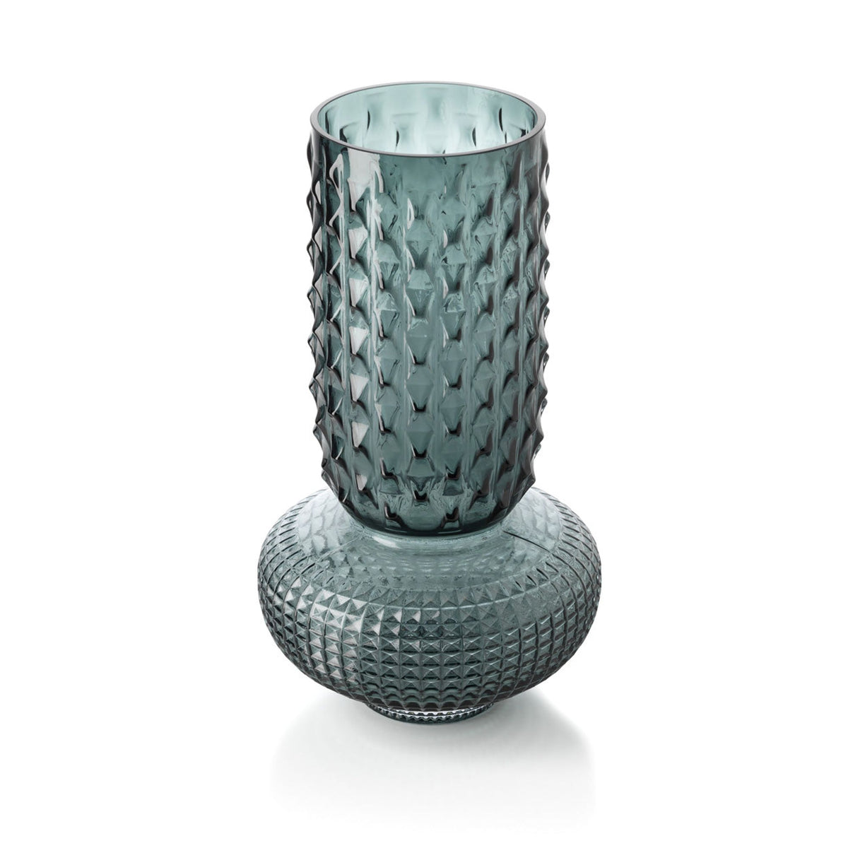 De Sapphire Jewel Vaas Blauw Large van Bazar Bizar, de hoge vaas van blauw gerecycled glas van een andere kant bekeken