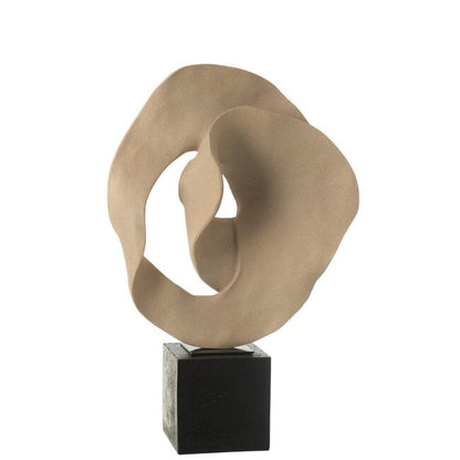 Deco Abstract Op Sokkel Resin Beige/Zwart - Ornament - J-Line - livinglovely.nl