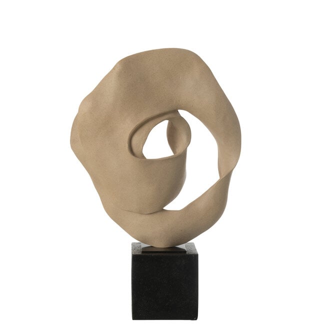 Deco Abstract Op Sokkel Resin Beige/Zwart - Ornament - J-Line - livinglovely.nl