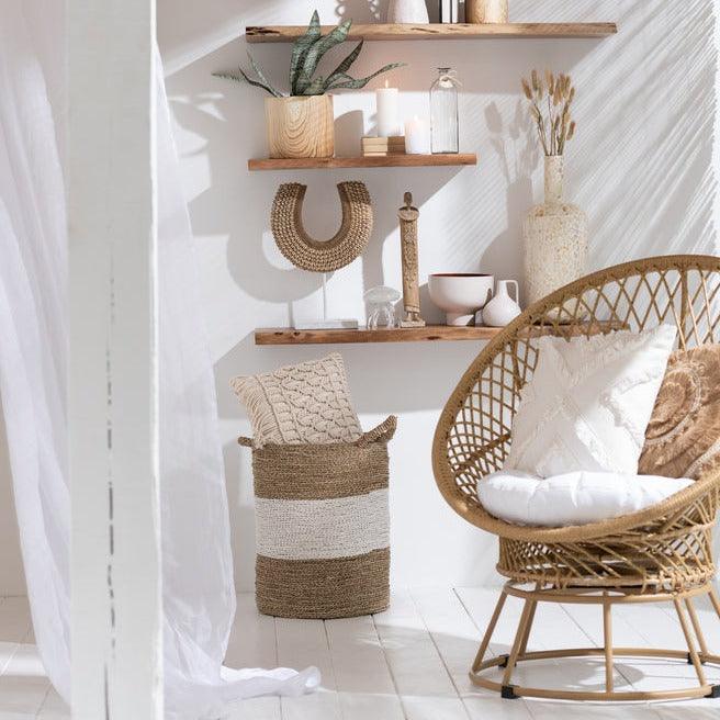 Deco Op Voet Poly Wit/Naturel - Ornament - J-Line - livinglovely.nl