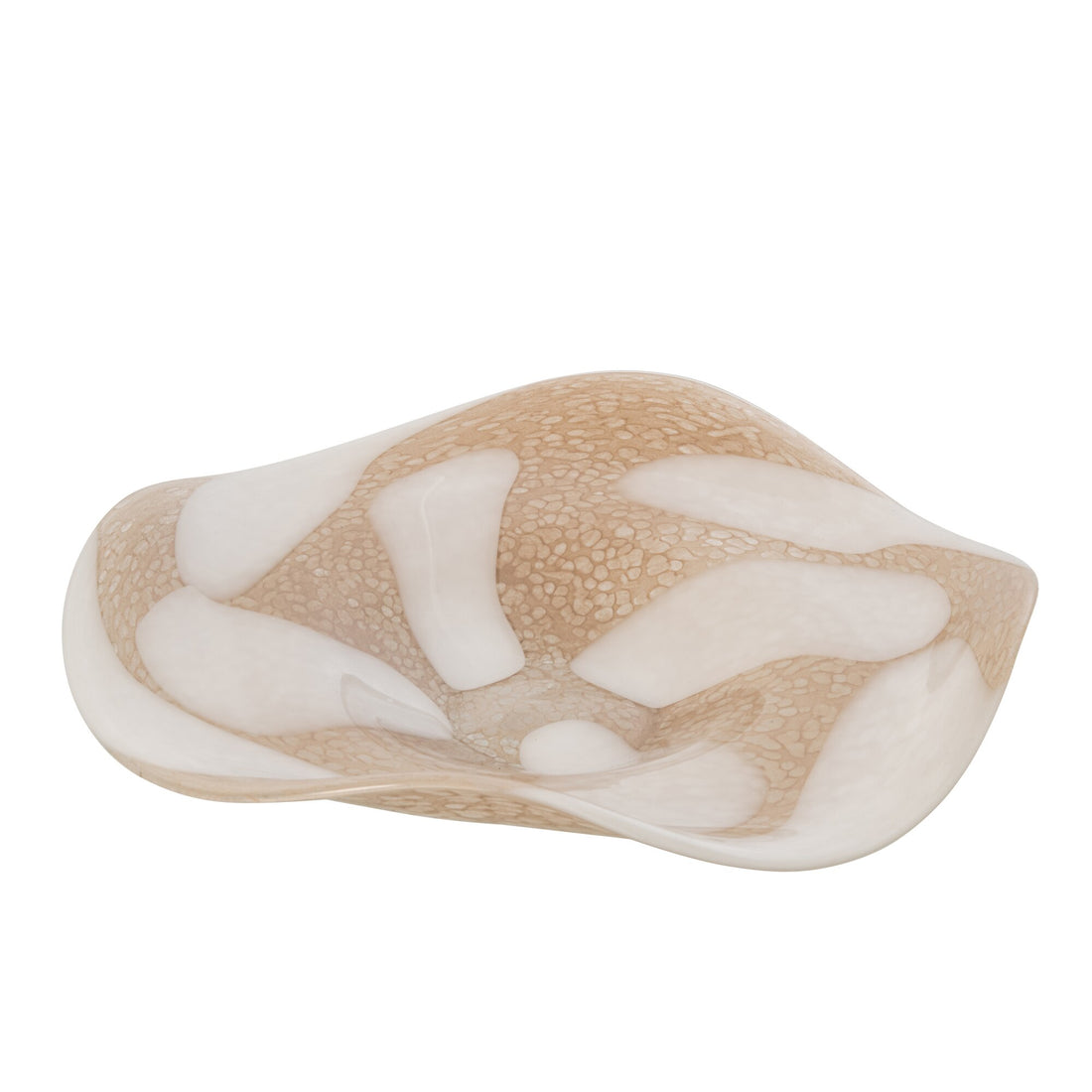 Decoratief Plateau Dots van J-Line, glazen plateau met stippenmotief in licht beige en wit