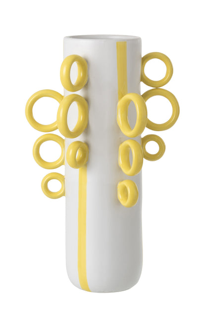 Decoratieve Kruik Ringen Porselein Wit/Geel J-Line