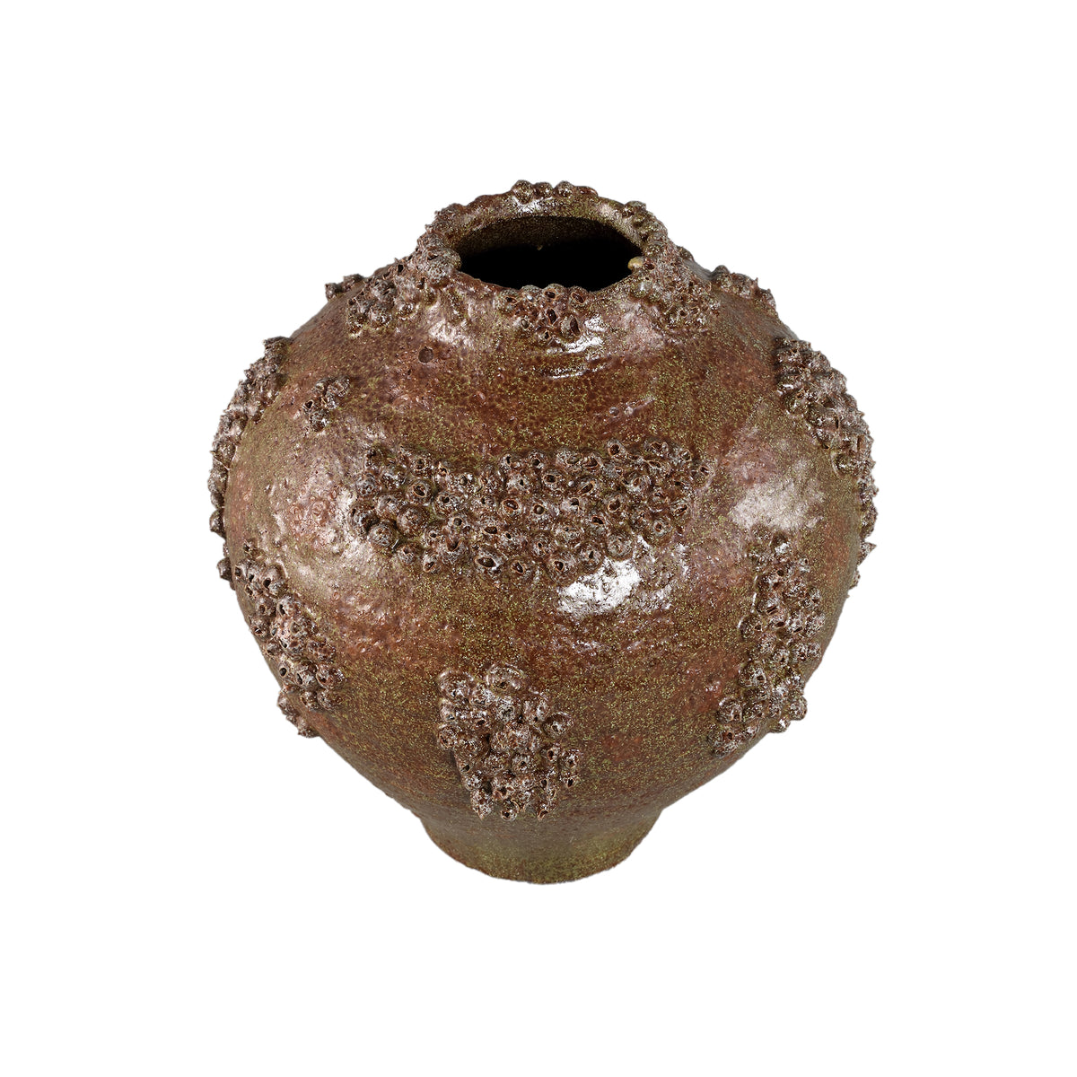 Deisy Green Ceramic Jar Shaped Vase Rough Coral S van PTMD, zijaanzicht van de vaas op witte achtergrond