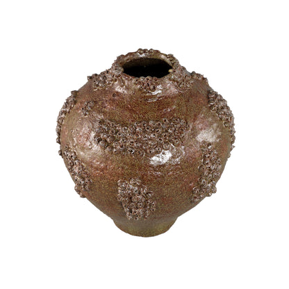 Deisy Green Ceramic Jar Shaped Vase Rough Coral S van PTMD, zijaanzicht van de vaas op witte achtergrond