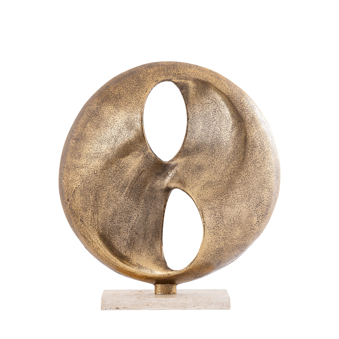 Deuie Beeld Messing van PTMD, sculptuur van messingkleurig gegoten aluminium op travertin voet