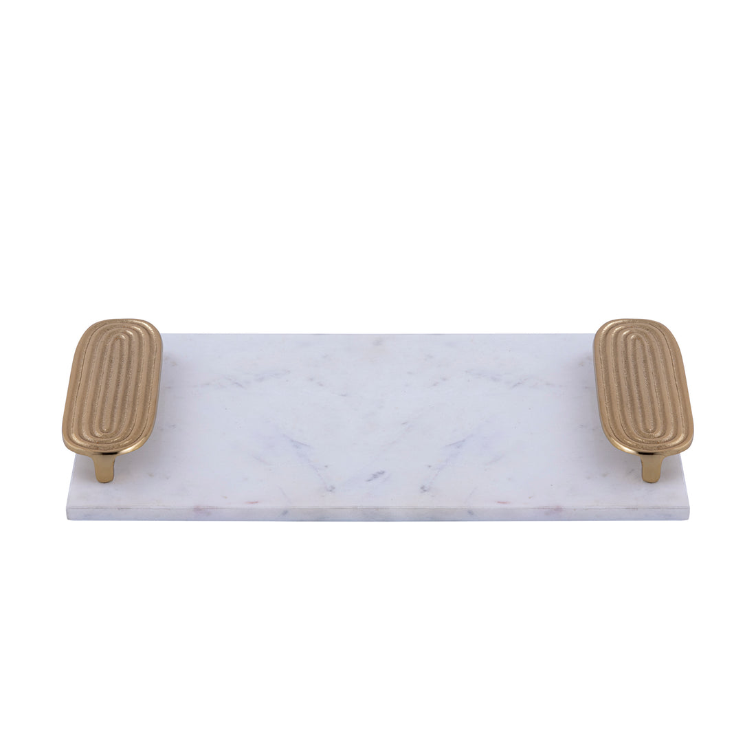 Dez White Marble rectangle tray golden handles Set van 2 PTMD - Dienblad - PTMD - livinglovely.nl