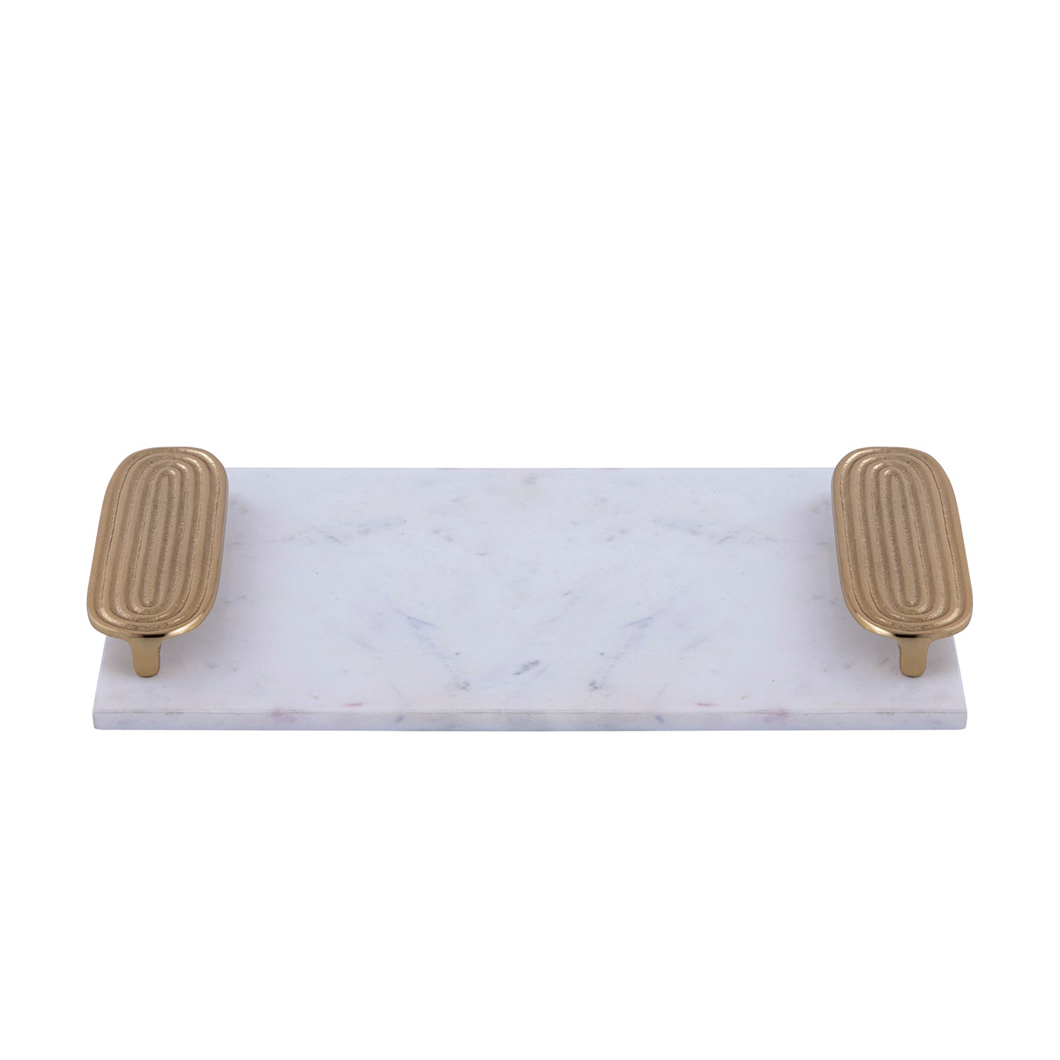 Dez White Marble rectangle tray golden handles Set van 2 PTMD - Dienblad - PTMD - livinglovely.nl