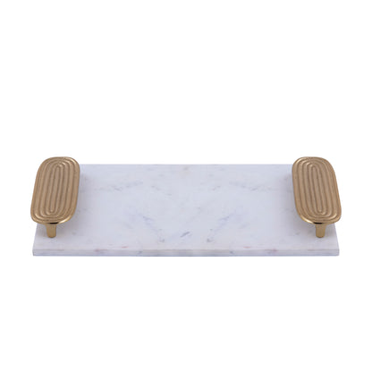 Dez White Marble rectangle tray golden handles Set van 2 PTMD - Dienblad - PTMD - livinglovely.nl