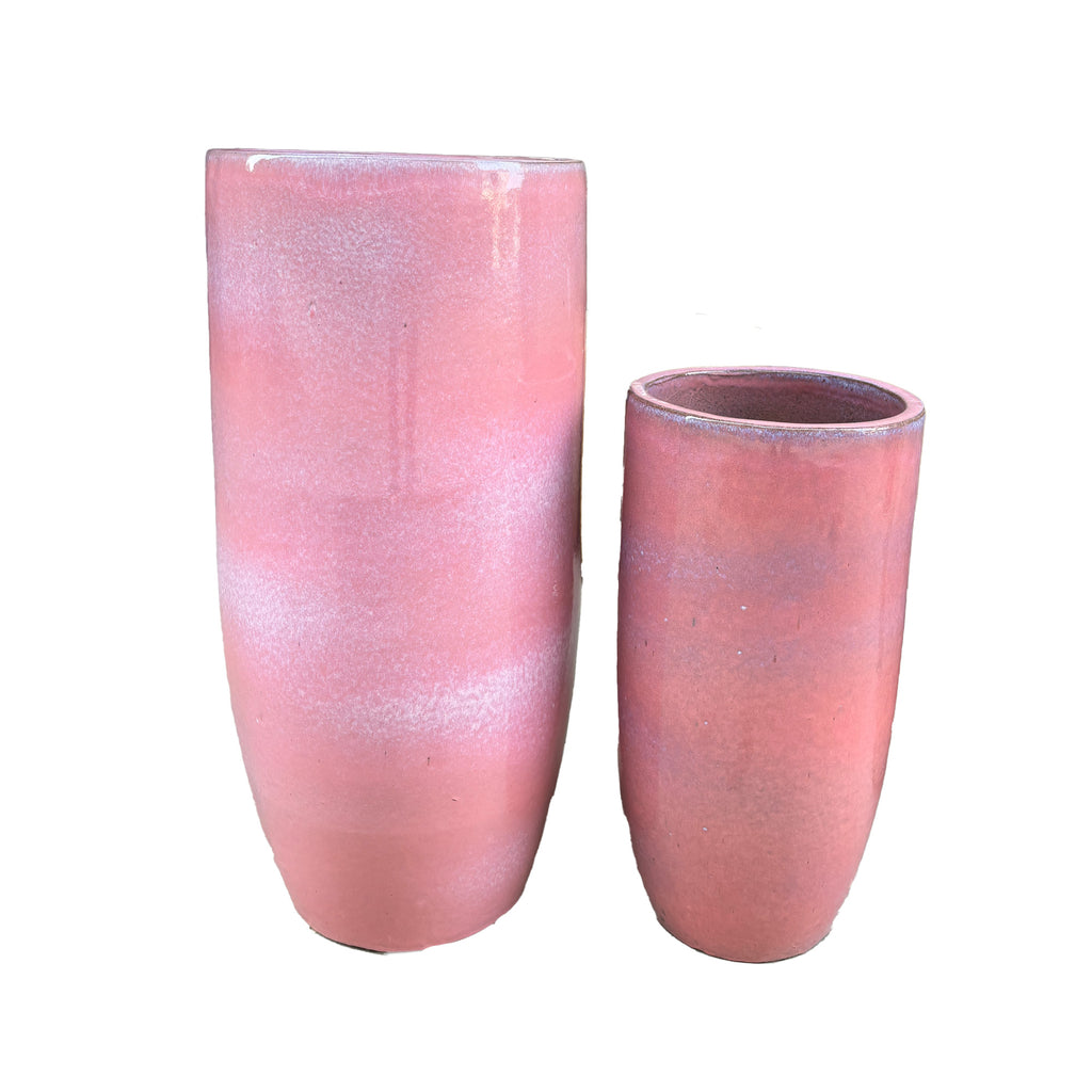 Dezzel Pink Glazed Round Ceramic Pot High Set van 2 PTMD - Pot - PTMD - livinglovely.nl