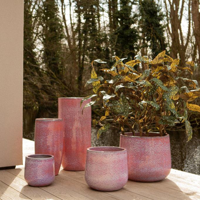 Dezzel Pink Glazed Round Ceramic Pot High Set van 2 PTMD - Pot - PTMD - livinglovely.nl