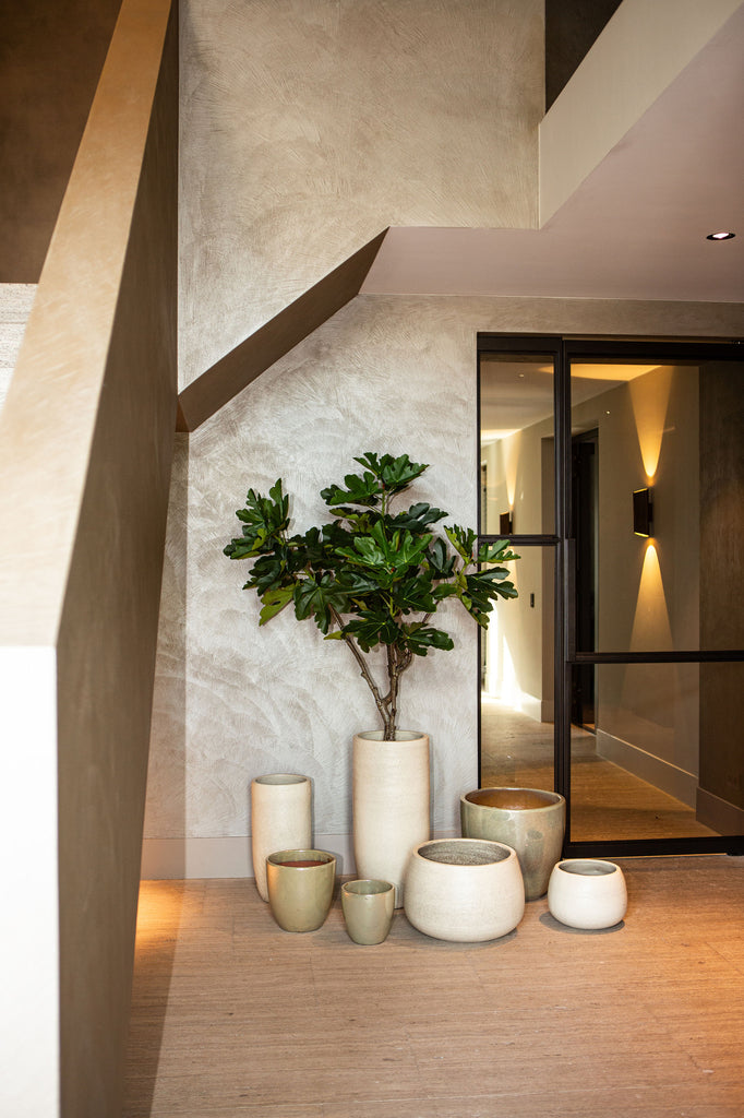 Dezzel White Glazed Round Ceramic Pot High Set van 2 PTMD - Pot - PTMD - livinglovely.nl