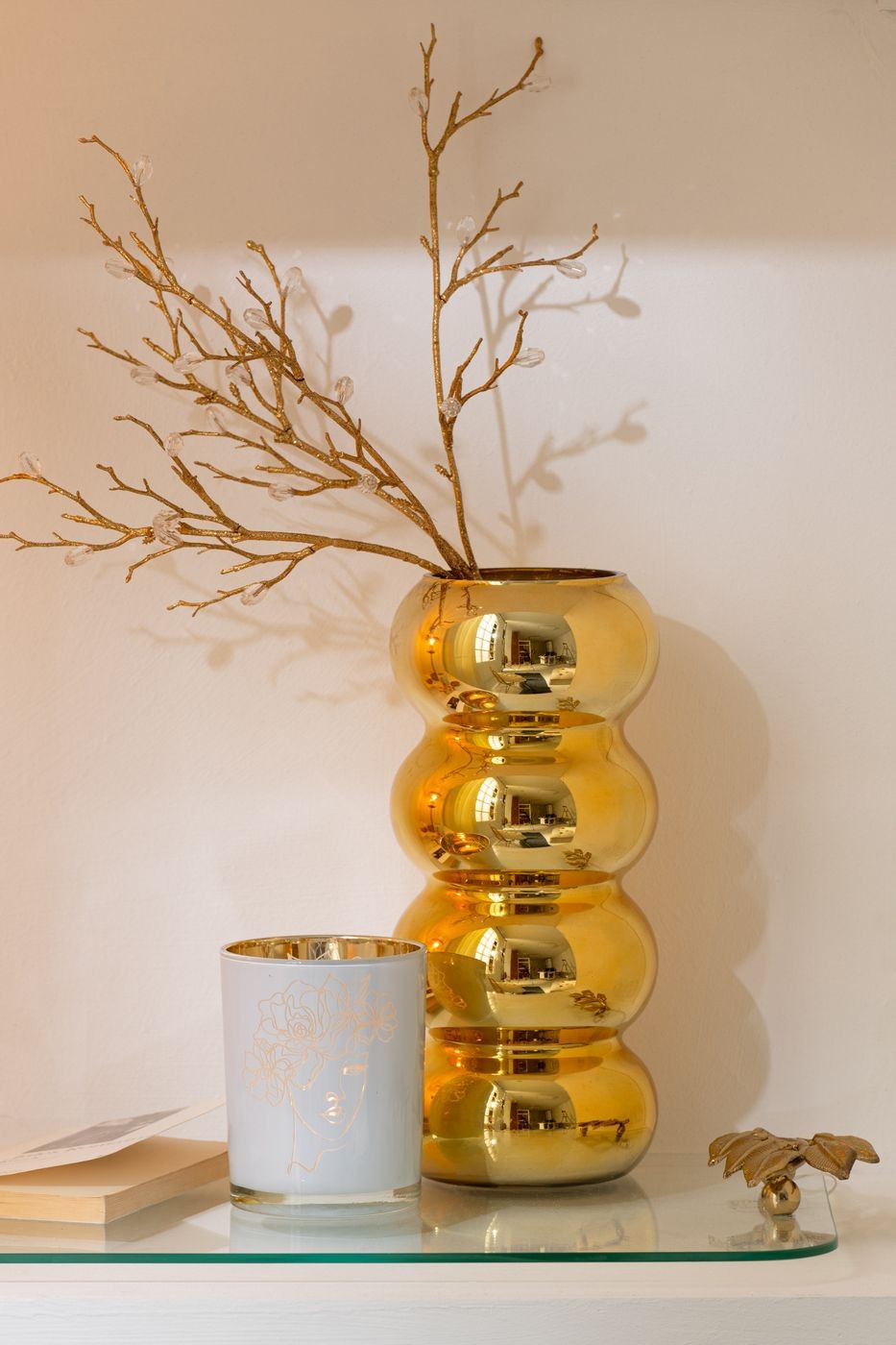 Tablettplatte Glas/Eisen Transparent/Gold - Tablett - J-Line - livinglovely.de