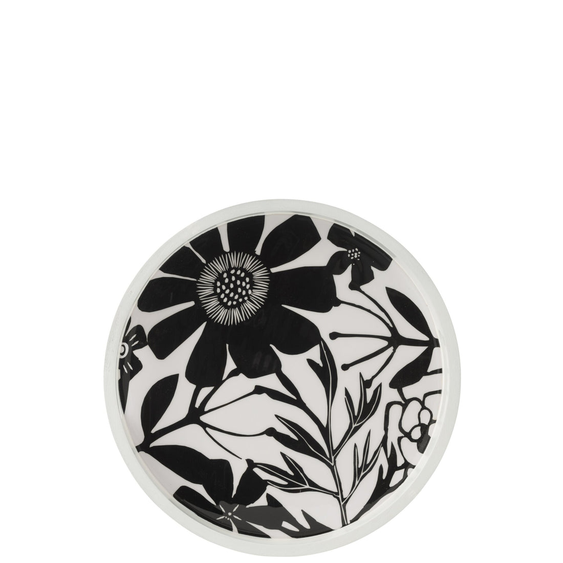 Dienblad Rond Met Handvaten Bloemen Mangohout Zwart/Wit J-Line