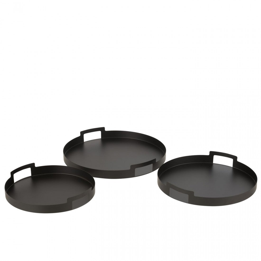 Dienblad Rond Metaal Zwart Set van 3 - Dienblad - J-Line - livinglovely.nl