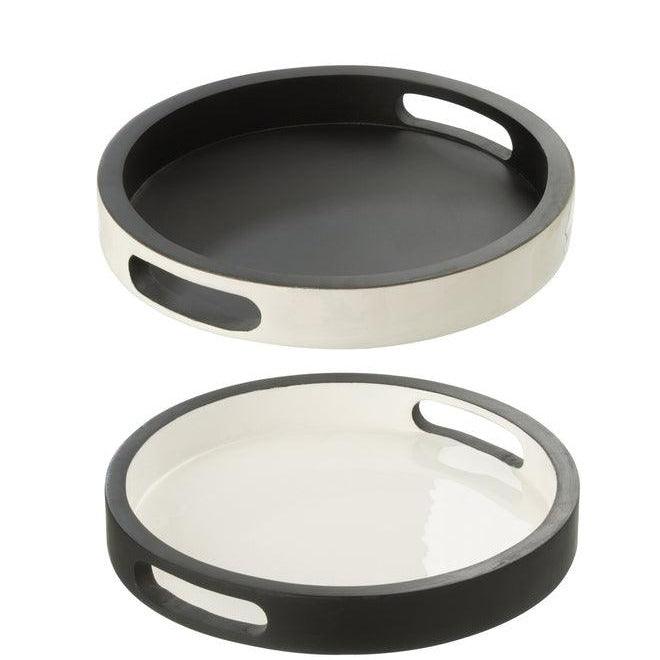 Dienblad Vik Wood Black/White Set van 2 - Dienblad - J-Line - livinglovely.nl